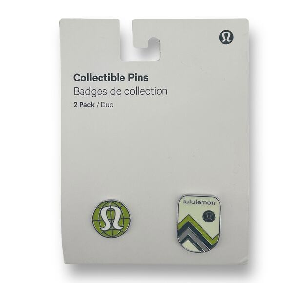 Lululemon Collectible Pins Badges Set Of Two Enamel Logo Mountains Lime Yellow - Picture 1 of 5